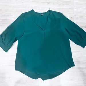 SHEIN Teal Blouse with V-Neck Design